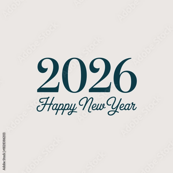Fototapeta New Year 2026 greeting card vector design with festive text and decorative elements