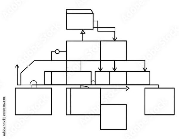 Obraz Simplified diagram showing interconnected boxes and arrows, conceptual flow