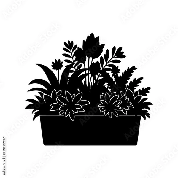 Obraz Potted plants silhouette vector