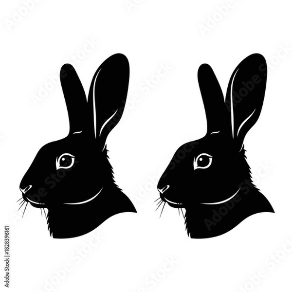 Obraz Black rabbit head silhouettes vector