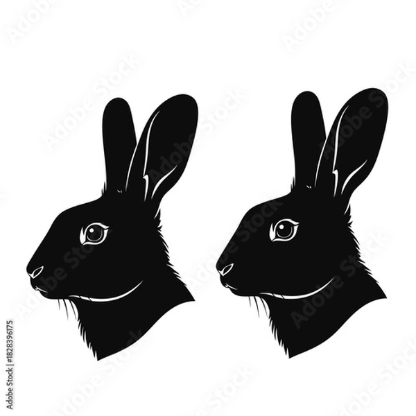 Obraz Black rabbit head silhouettes vector illustration