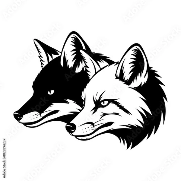 Obraz Black and white fox heads vector