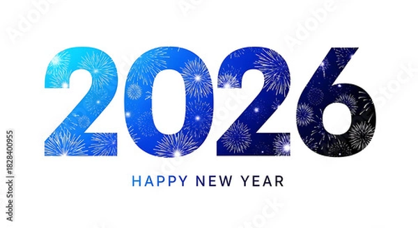 Fototapeta Happy new year 2026 with sparkling fireworks on blue numbers