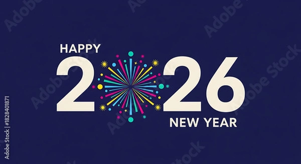 Fototapeta Happy 2026 new year greeting with colorful festive fireworks