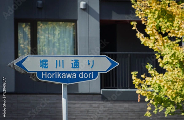 Obraz 京都、堀川通りの道路標識