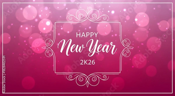 Fototapeta Happy new year 2k26 festive greeting card with bokeh background