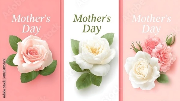 Fototapeta Elegant Mother's Day Rose Cards and Banners