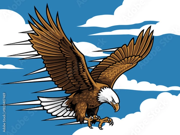 Fototapeta Dynamic Swooping Bird Vector Illustration Detailed Wings in Motion