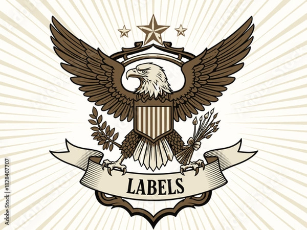 Fototapeta Emblem Eagle Vector Illustration with Ribbon Banner for Labels Vector Art