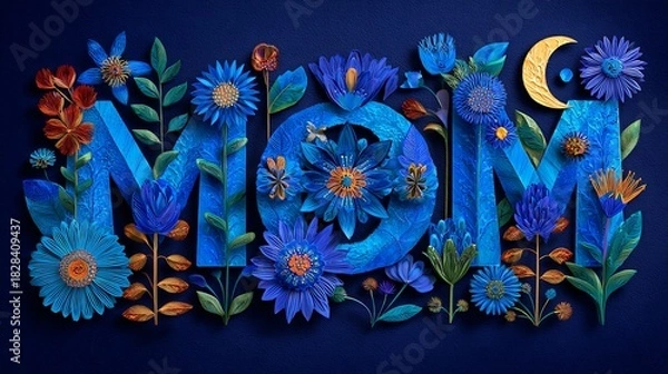 Obraz Floral MOM Tribute in Blue and Gold