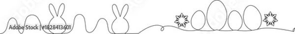 Obraz Continuous Line Easter Border With Rabbits and Eggs