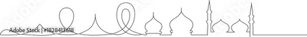 Obraz Continuous Line Mosque Skyline – Minimal Islamic Architecture Border Art