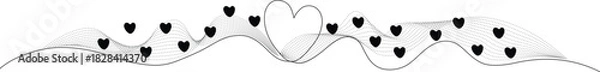 Obraz Wavy Heart Border Divider – Minimal Black and White Romantic Vector