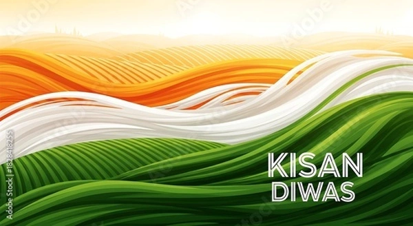 Obraz Celebrate Kisan Diwas with this vibrant illustration of lush, agricultural fields representing the colors of the Indian flag for a patriotic tribute