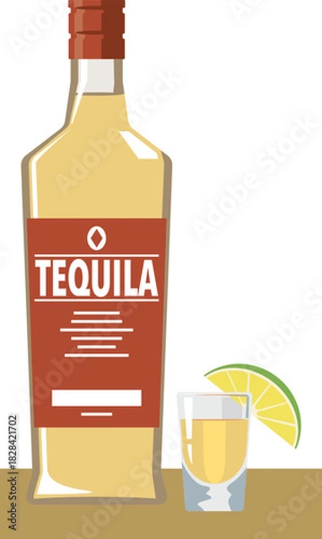 Obraz ボトルに入ったテキーラとショットグラスのイメージイラスト