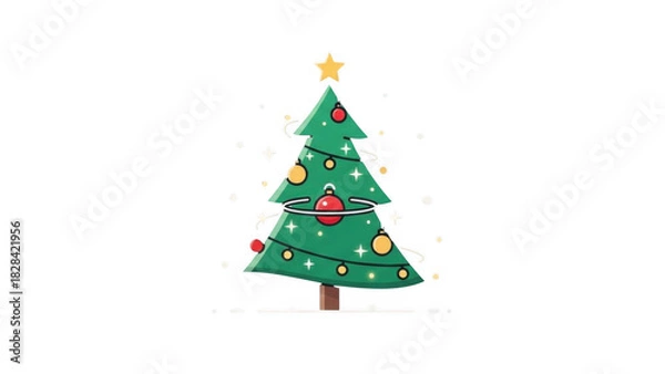 Obraz Festive Christmas Tree Illustration With Ornaments On Black