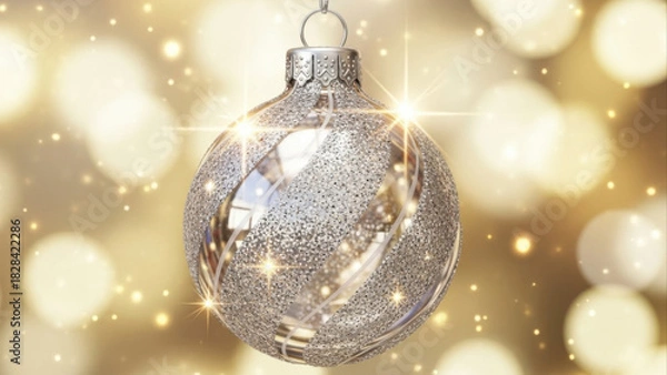 Obraz Elegant Silver Christmas Bauble With Golden Bokeh Lights