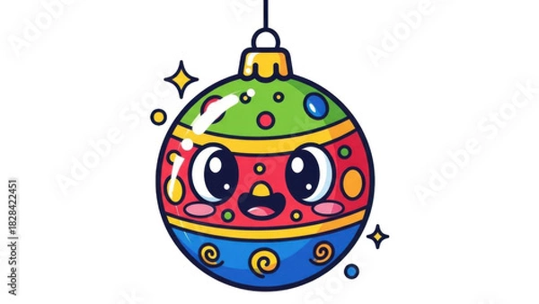 Obraz Festive Kawaii Christmas Ornament With Happy Face Illustration