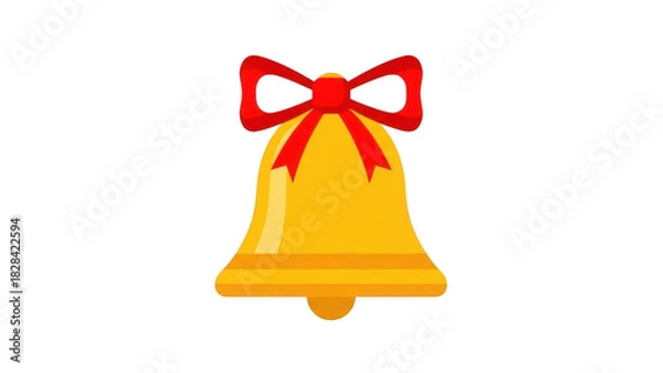Obraz Festive Golden Bell With Red Bow On Black Background Illustration