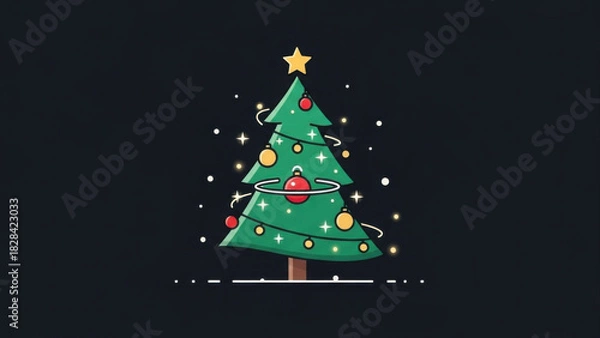 Obraz Minimalist Christmas Tree Illustration With Star And Ornaments