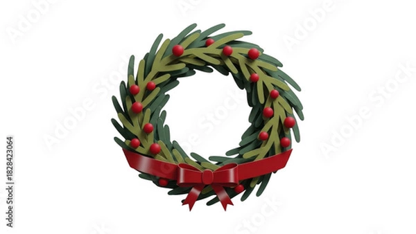Fototapeta Modern Christmas Wreath With Red Berries And Bow On Black