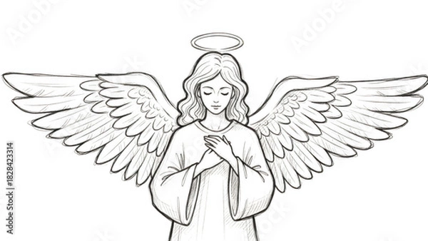 Obraz Serene Angel Illustration With Halo And Wings On Black Background