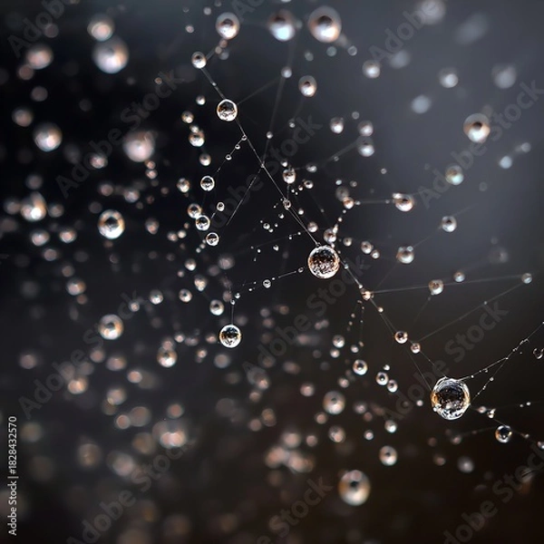 Obraz Water droplets cling to a delicate spiderweb, creating a mesmerizing pattern