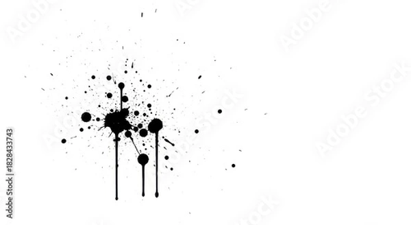 Obraz Abstract black ink splatter and drip isolated on a white background, high contrast, dynamic."