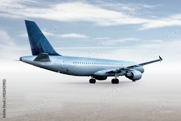 Obraz Passenger aircraft isolated on bright background with sky