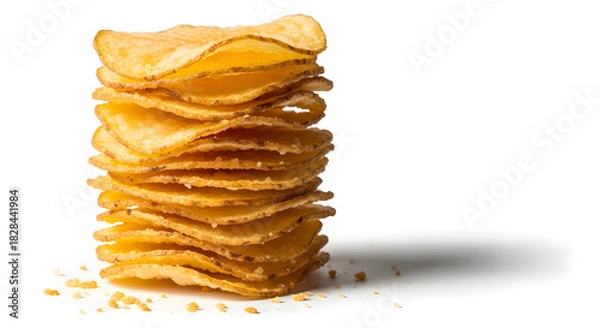 Fototapeta Stack of crispy potato chips on a white background