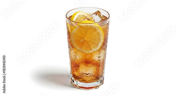 Obraz Refreshing iced tea with lemon slices in a clear glass