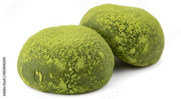Fototapeta Two green matcha mochi isolated on white background
