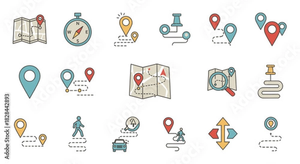 Fototapeta Collection of Navigation and Location Icons for Maps and Travel.