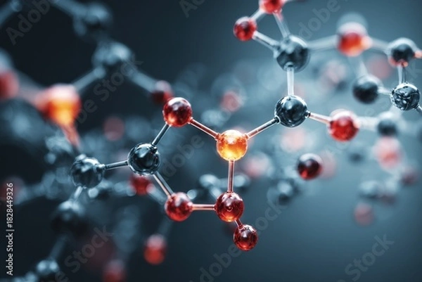 Fototapeta Molecular structure showing atoms connected with bonds in a dark background