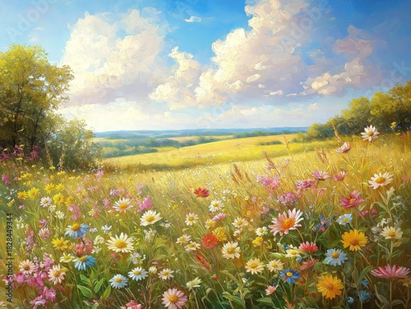 Obraz Lush Wildflowers Below Rolling Moody Clouds