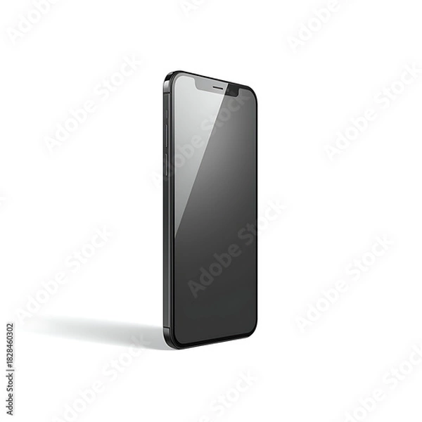 Obraz Flat rays emanate from a side view of a black smartphone mockup with a blank screen, isolated on a white background using a clipping path.