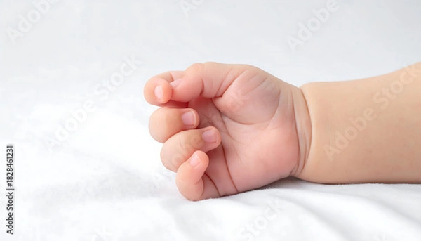 Obraz Tiny Hand, Big Love A Close-Up of a Baby's Adorable Fingers on White Fabric