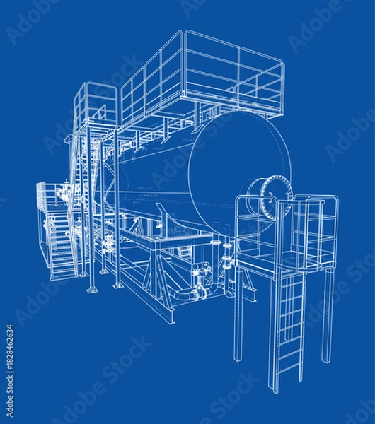 Obraz Industrial Machine Blueprint. Vector