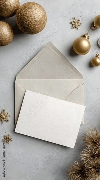 Fototapeta Elegant Christmas card mockup with envelope and festive Christmas decoration