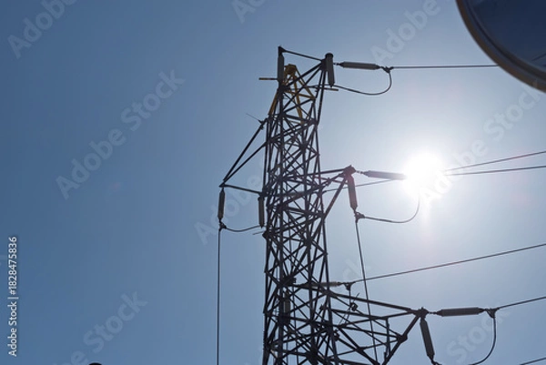 Obraz 高圧送電線から地上の変電所への引込線分岐部