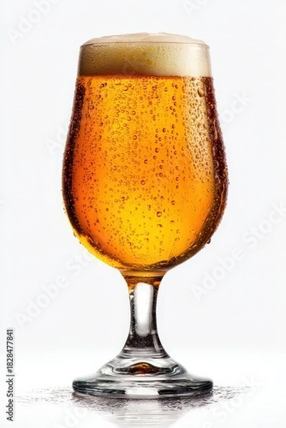 Obraz Elegant Glass Of Golden Beer With Bubbles Against White Background Studio Shot