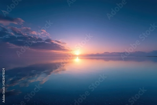 Obraz Majestic Ocean Reflection at Sunset with Cloudscape Vivid Skies and Tranquil Horizon a Breathtaking Display of Blue and Purple Hues in Nature's Palette