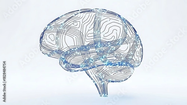 Fototapeta Human Brain Abstract Wireframe Connected with Blue Nodes on White Background