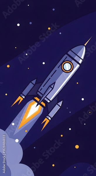 Obraz Rocket Soaring Through Space with Fiery Propulsion.