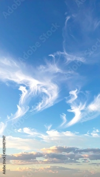 Obraz Vertical view of a blue sky with streaky white clouds
