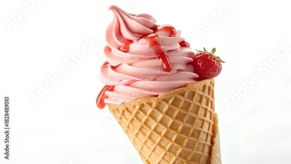 Fototapeta Vanilla Soft Serve Ice Cream Cone Product Photo Full View