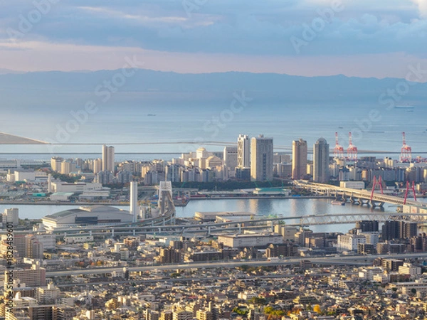 Fototapeta 早朝、六甲の中腹から神戸市街地の眺め