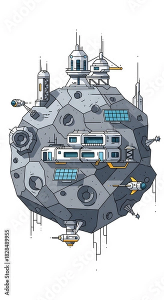 Obraz Futuristic Asteroid Space Station with Advanced Technology and Habitation Modules.