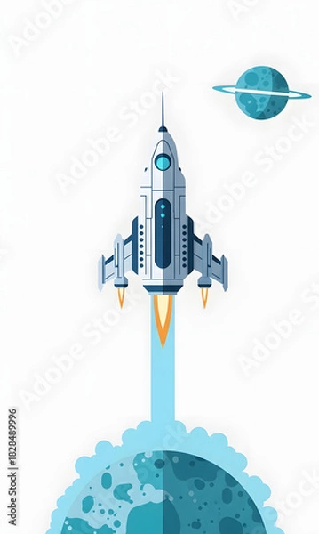 Obraz Futuristic cartoon rocket ship launching into outer space.