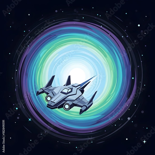 Obraz Futuristic Gray Science Fiction Spaceship in Flight.